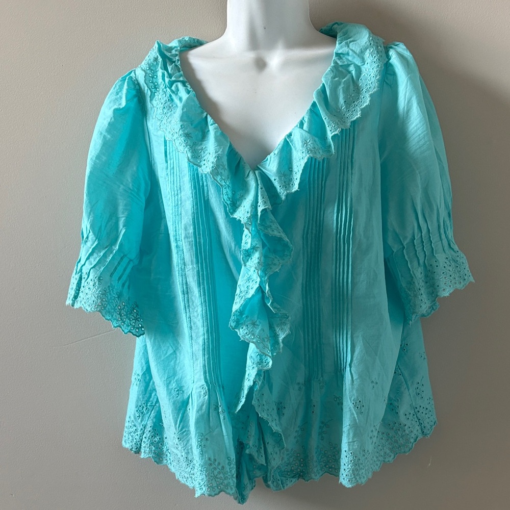 TALBOTS Spring Blouse, Ruffle and Eyelet Design, Medium